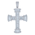 925 Sterling Silver Mens Baguette Round Cubic-Zirconia Cross Religious Charm Pendant