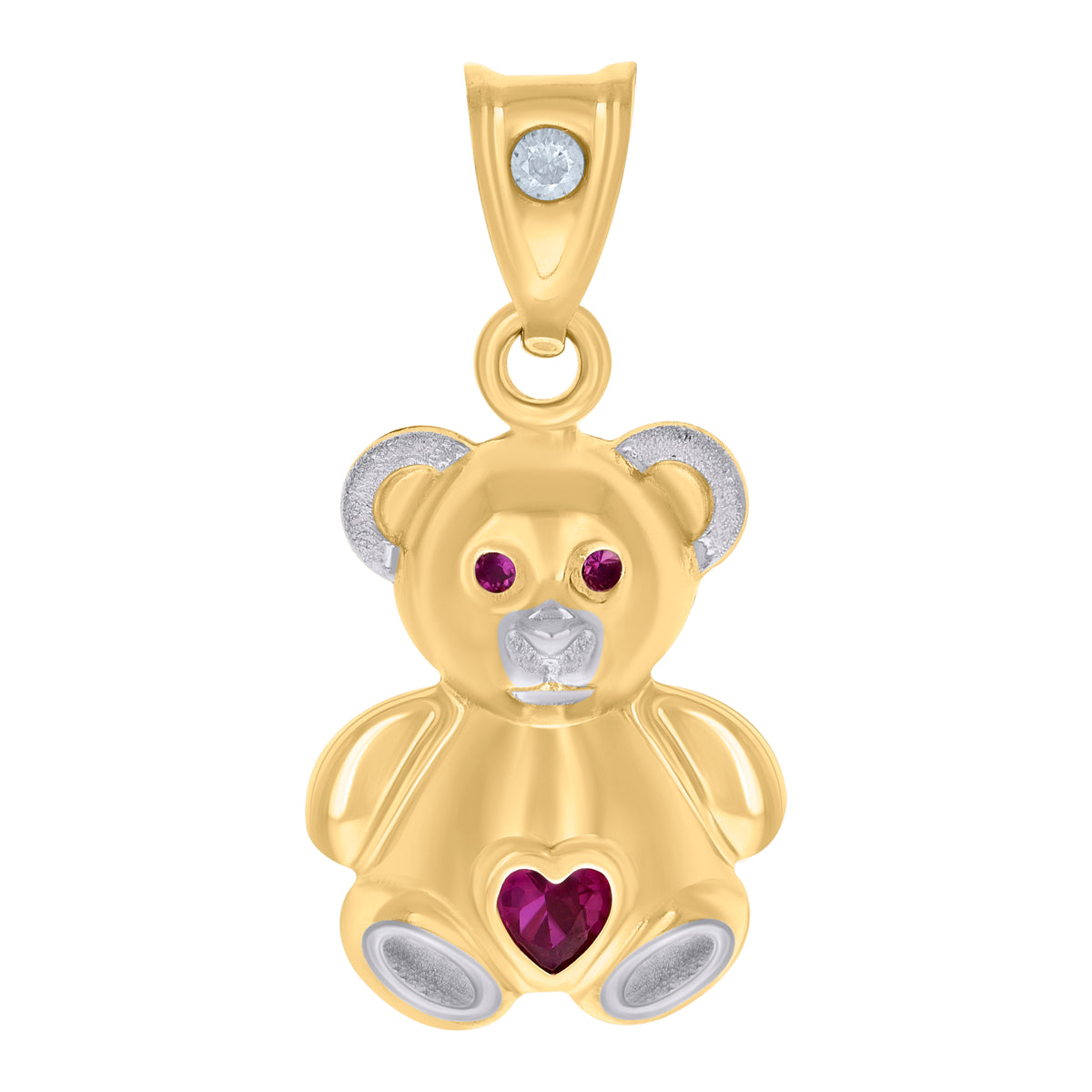10K Two-tone Gold Womens Purple White Heart Round Cubic-Zirconia Teddy Bear Fashion Charm Pendant
