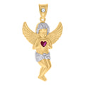 10K Two-tone Gold Mens Purple White Heart Round Cubic-Zirconia Angel Charm Pendant