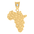 10K Yellow Gold Unisex Cubic-Zirconia Africa Map Nugget Charm Pendant