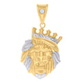 10K Two-tone Gold Mens Cubic-Zirconia Leo/Lion Head Zodiac Sign/Wildlife Charm Pendant
