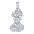 925 Sterling Silver Mens Cubic-Zirconia Money Bag Currency Fashion Charm Pendant