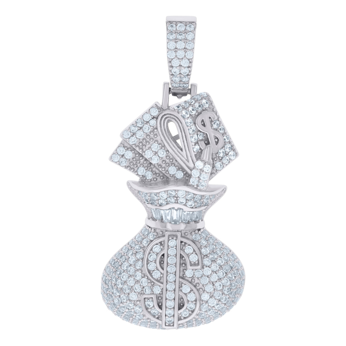 925 Sterling Silver Mens Cubic-Zirconia Money Bag Currency Fashion Charm Pendant