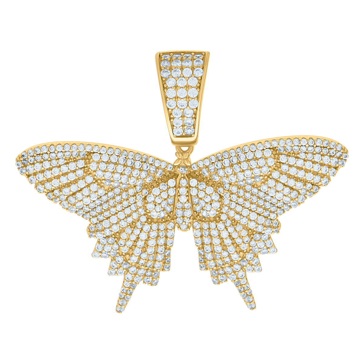 925 Sterling Silver Yellow-tone Mens Cubic-Zirconia Butterfly Fashion Charm Pendant