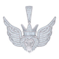 925 Sterling Silver Mens Baguette Round Cubic-Zirconia Flying Leo/Lion Zodiac Sign/Wildlife Pendant