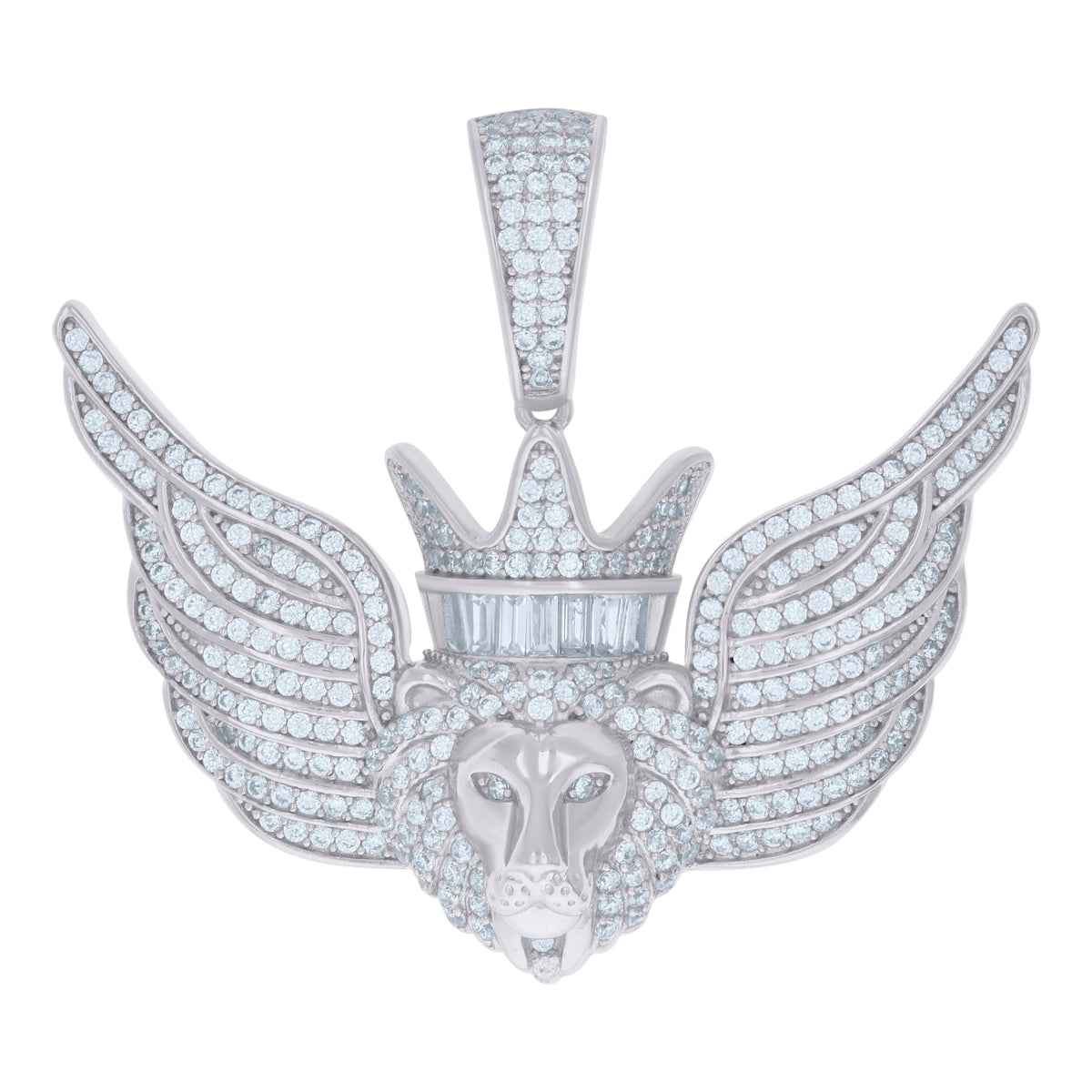 925 Sterling Silver Mens Baguette Round Cubic-Zirconia Flying Leo/Lion Zodiac Sign/Wildlife Pendant
