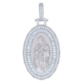 925 Sterling Silver Mens Baguette Round Cubic-Zirconia Guadalupe Religious Charm Pendant