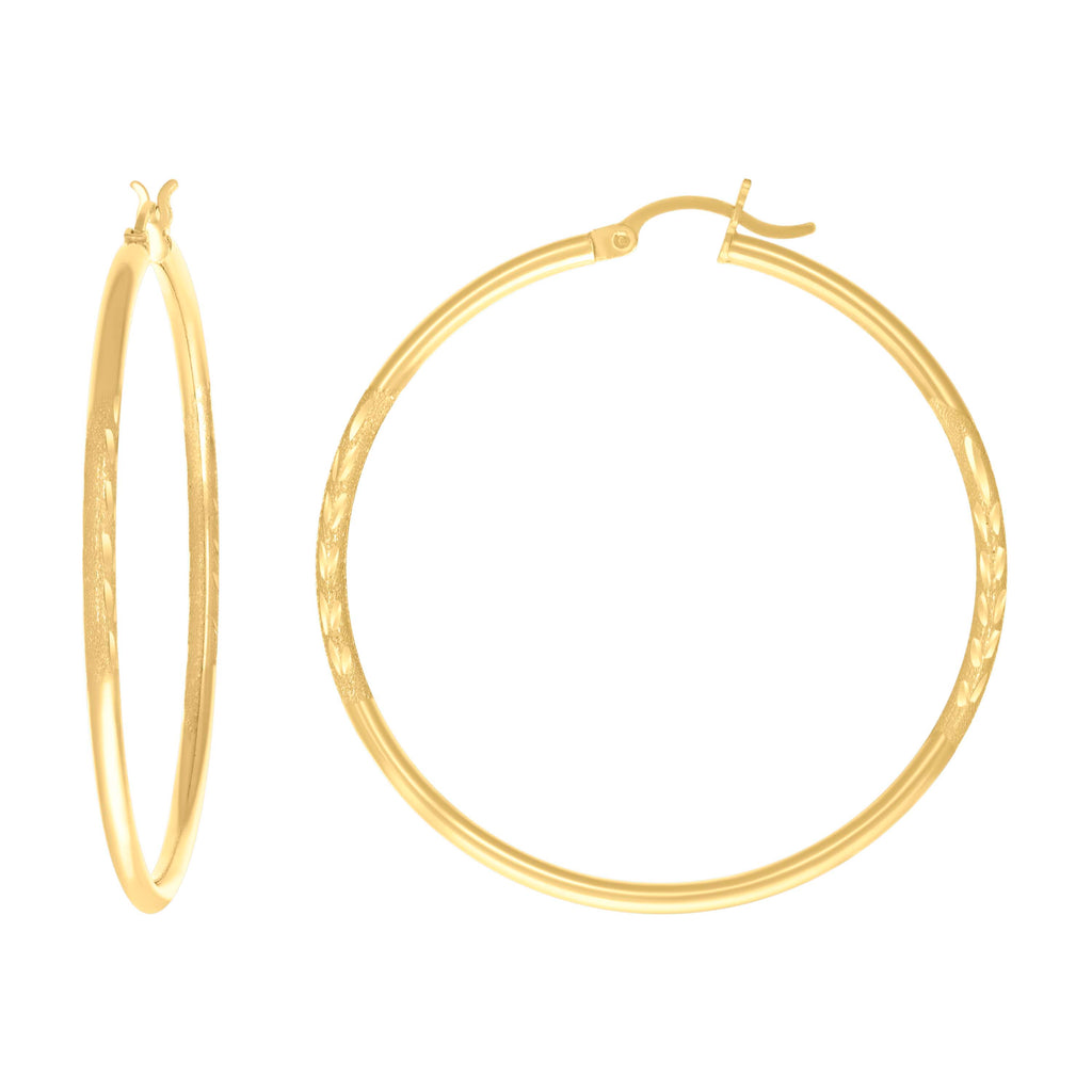10K Yellow Gold Womens Diamond-Cut 40 mm x 2 mm Round Tube Hoop Earrings