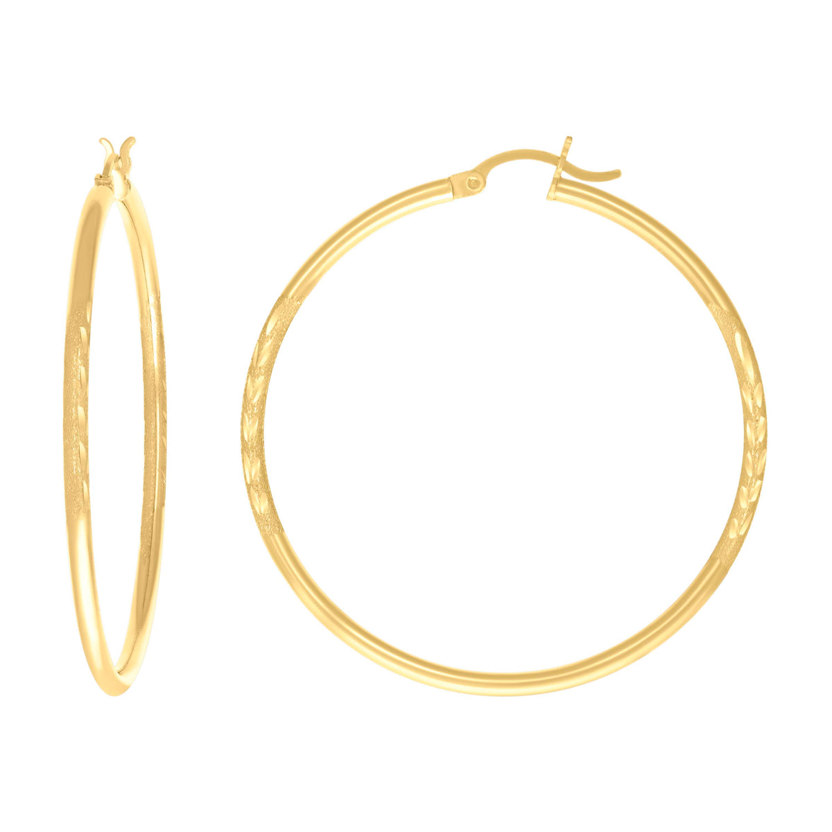 10K Yellow Gold Womens Diamond-Cut 40 mm x 2 mm Round Tube Hoop Earrings