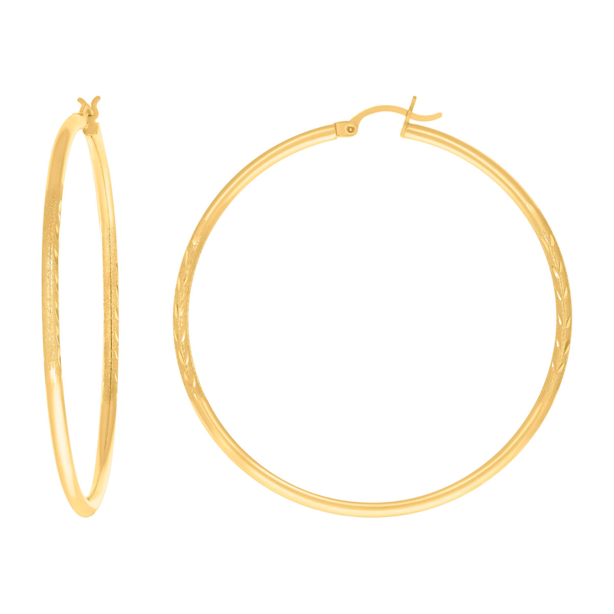 10K Yellow Gold Womens Diamond-Cut 50 mm x 2 mm Round Tube Hoop Earrings