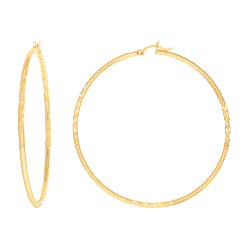 10K Yellow Gold Womens Diamond-Cut 60 mm x 2 mm Round Tube Hoop Earrings
