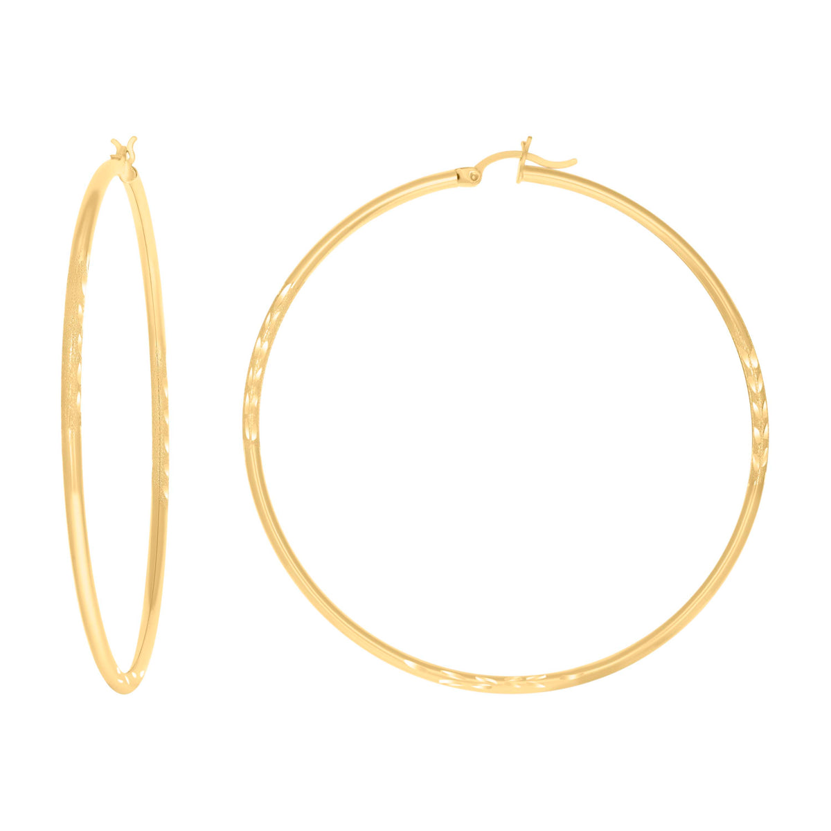 10K Yellow Gold Womens Diamond-Cut 60 mm x 2 mm Round Tube Hoop Earrings
