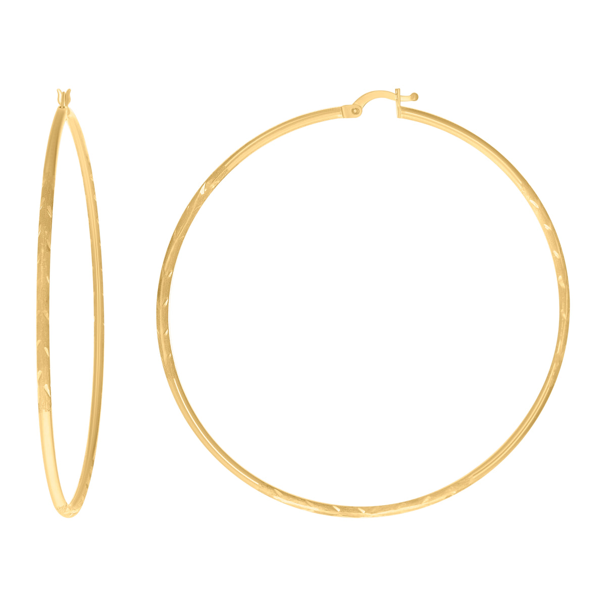 10K Yellow Gold Womens Diamond-Cut 70 mm x 2 mm Round Tube Hoop Earrings