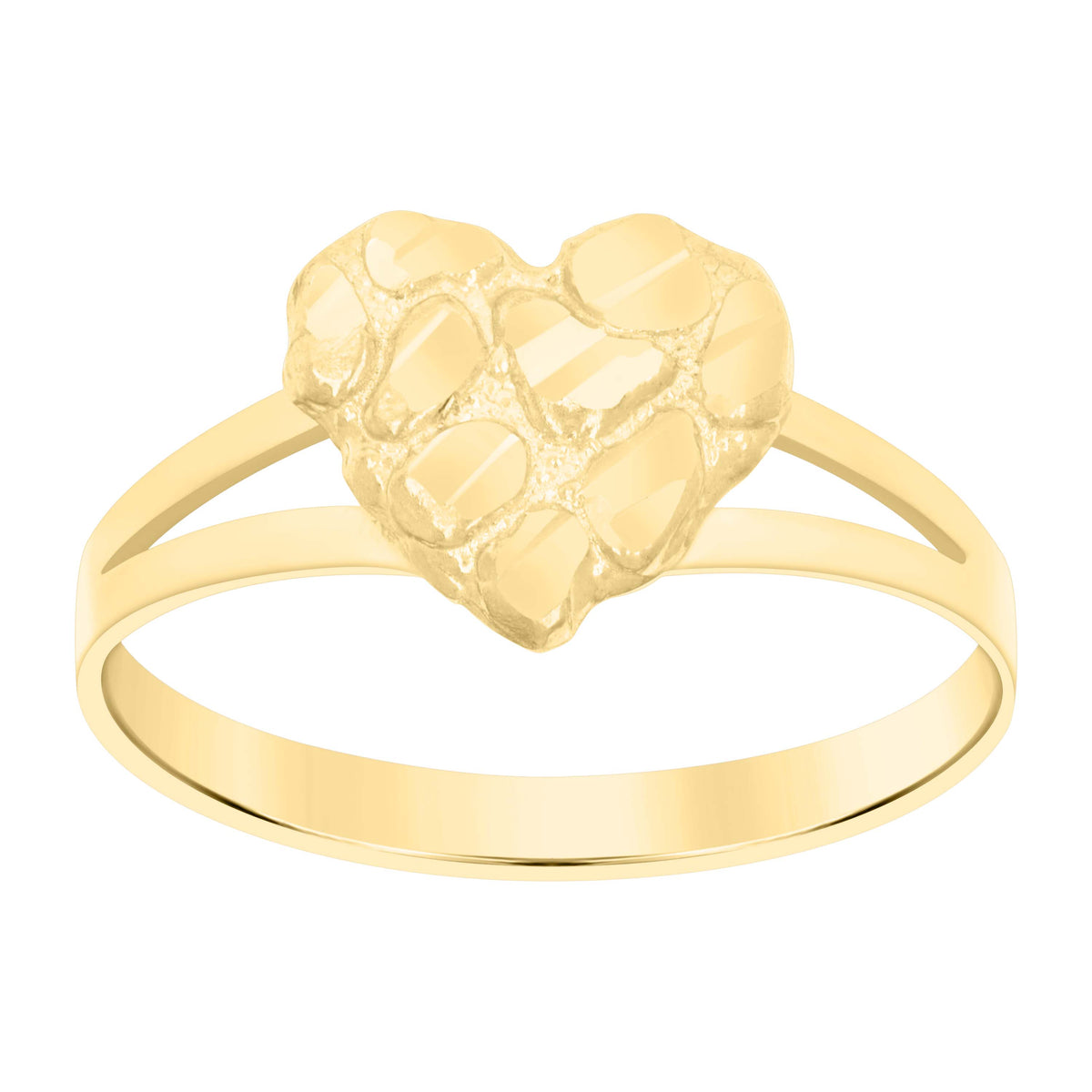 10K Yellow Gold Womens Nugget Heart Ring