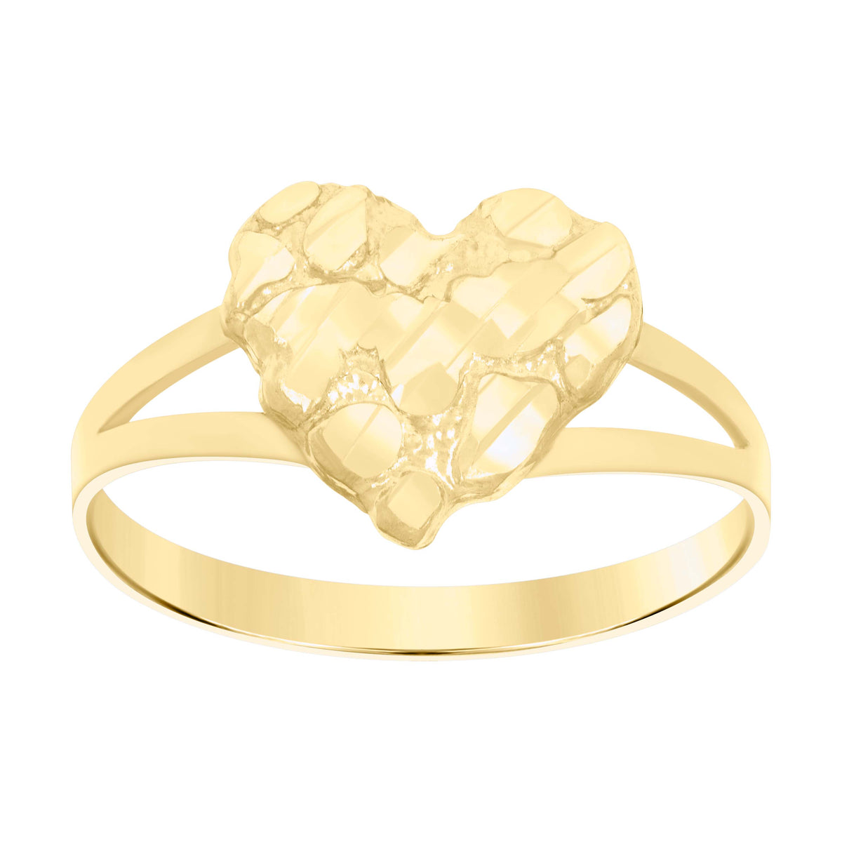 10K Yellow Gold Womens Nugget Heart Ring