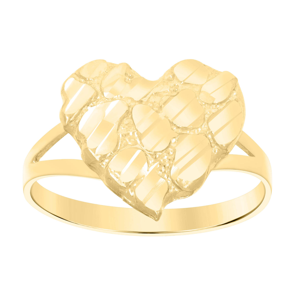 10K Yellow Gold Womens Nugget Heart Ring