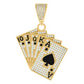 10K Yellow Gold Mens Cubic-Zirconia Black Enamel Playing Cards Gambling Fashion Charm Pendant