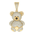 10K Yellow Gold Unisex Black White Cubic-Zirconia Teddy Bear Fashion Charm Pendant