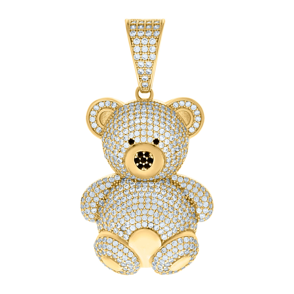 10K Yellow Gold Unisex Black White Cubic-Zirconia Teddy Bear Fashion Charm Pendant