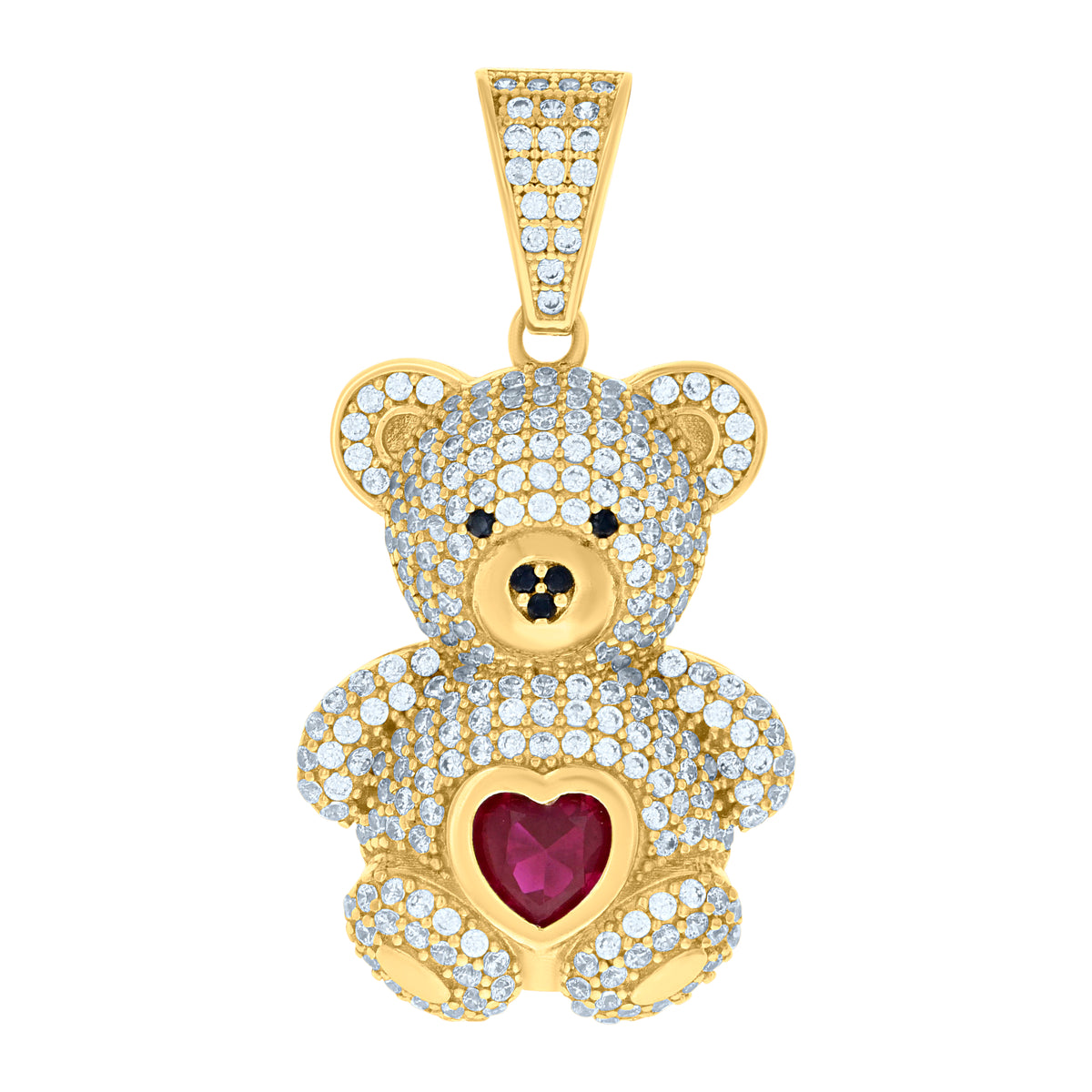 10K Yellow Gold Womens Purple/Black White Heart Round Cubic-Zirconia Teddy Bear Fashion Charm Pendant