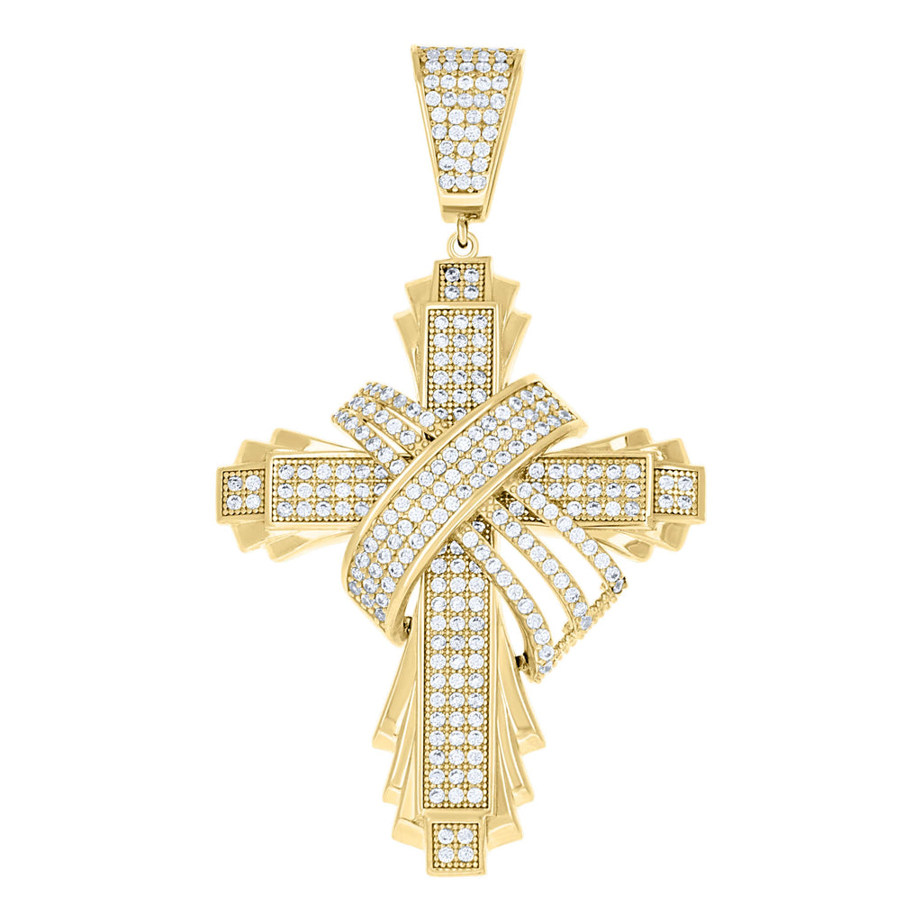 10K Yellow Gold Mens Cubic-Zirconia Cross Religious Charm Pendant