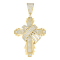 10K Yellow Gold Mens Cubic-Zirconia Cross Religious Charm Pendant