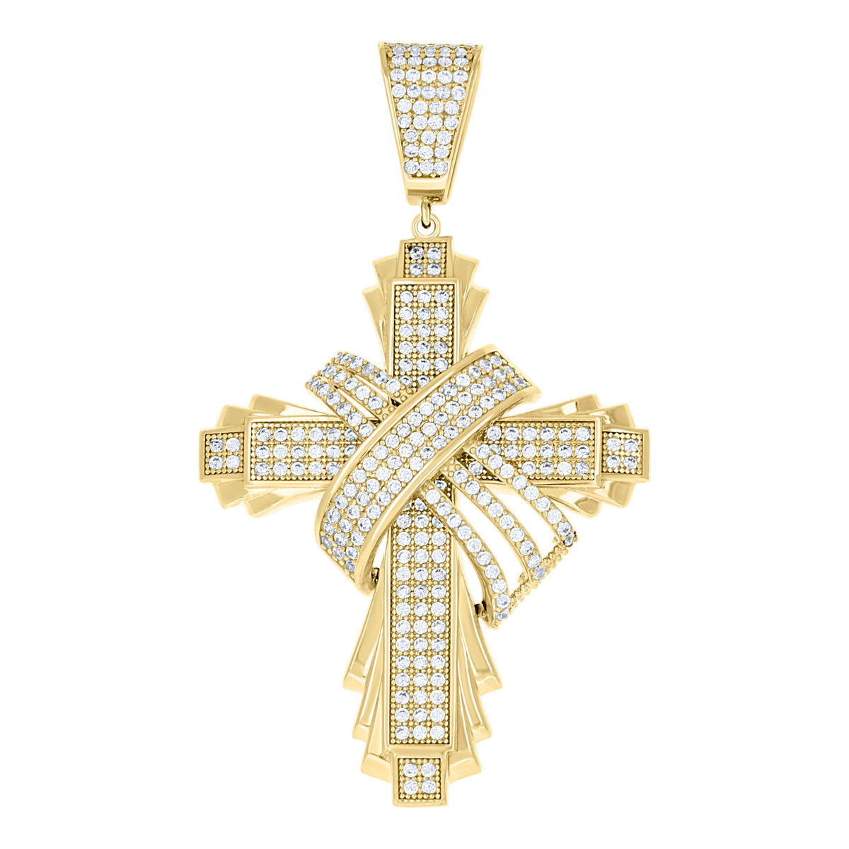 10K Yellow Gold Mens Cubic-Zirconia Cross Religious Charm Pendant