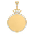 10K Yellow Gold Mens Cubic-Zirconia Crown Photo Frame Charm Pendant