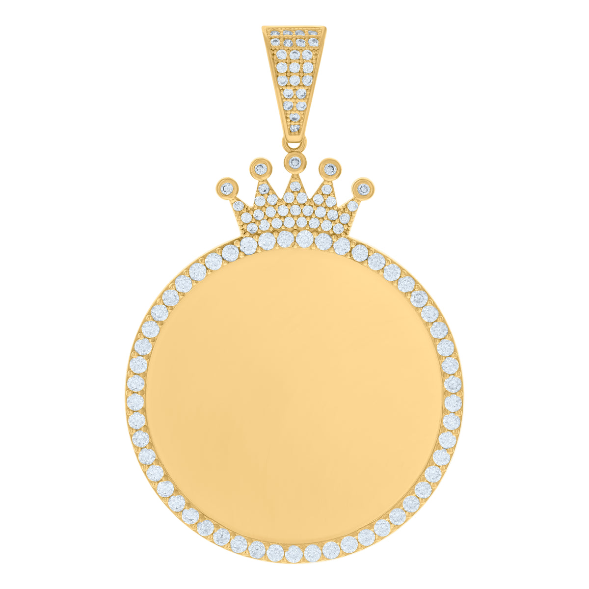 10K Yellow Gold Mens Cubic-Zirconia Crown Photo Frame Charm Pendant