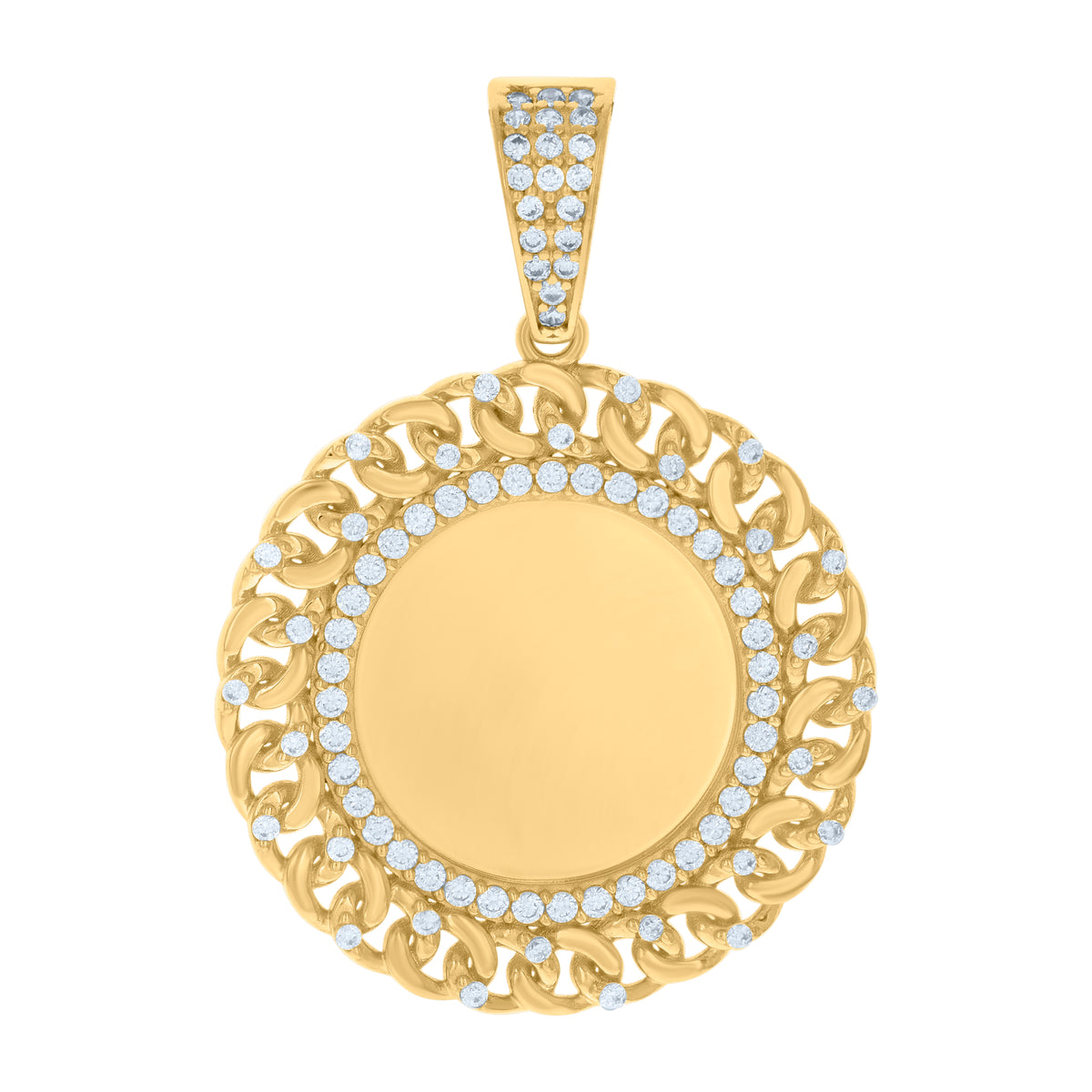 10K Yellow Gold Mens Cubic-Zirconia Cuban Photo Frame Charm Pendant