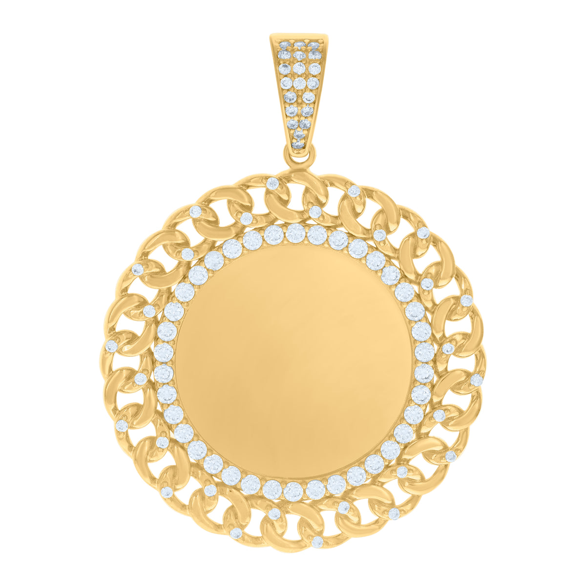 10K Yellow Gold Mens Cubic-Zirconia Cuban Photo Frame Charm Pendant