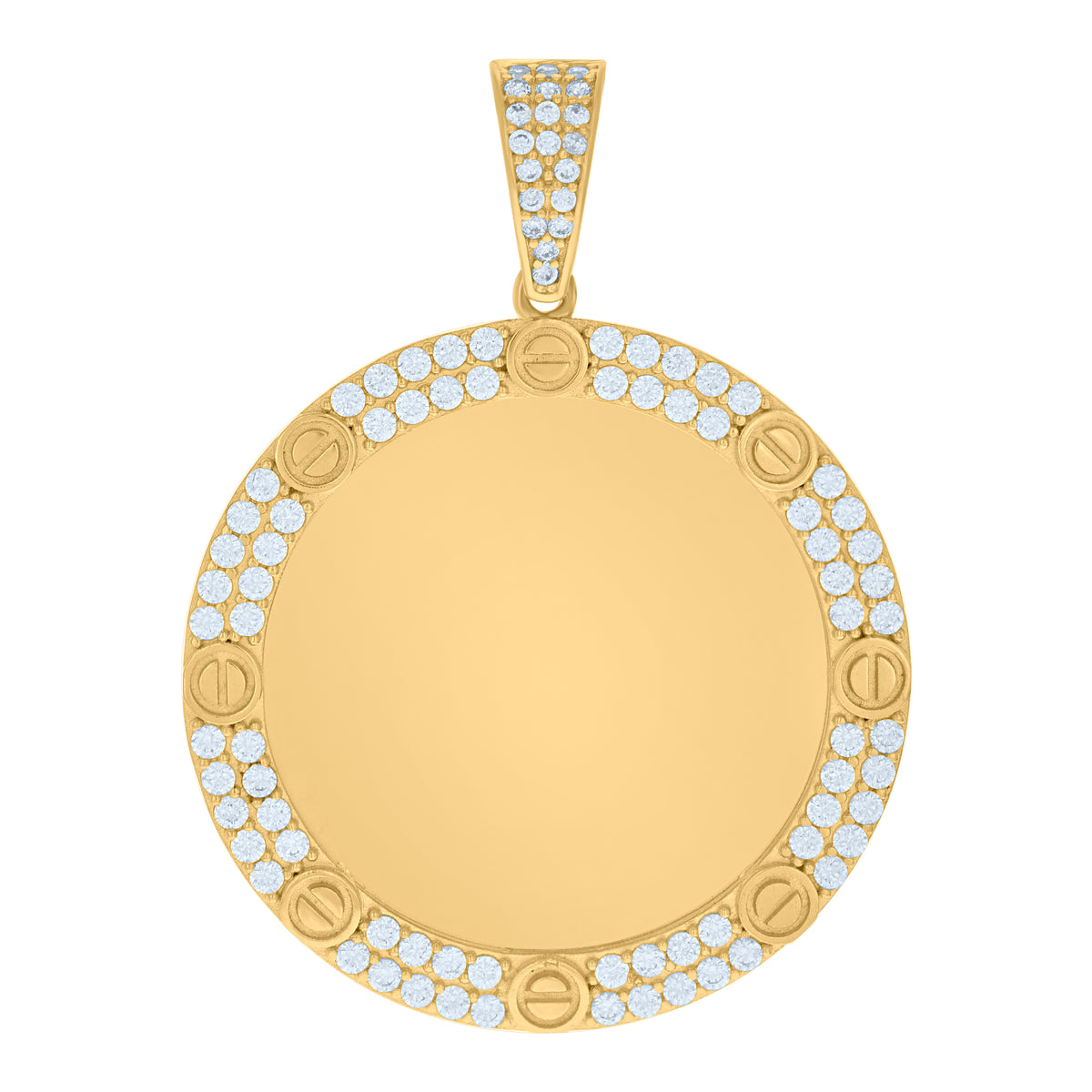 10K Yellow Gold Mens Cubic-Zirconia Photo Frame Charm Pendant