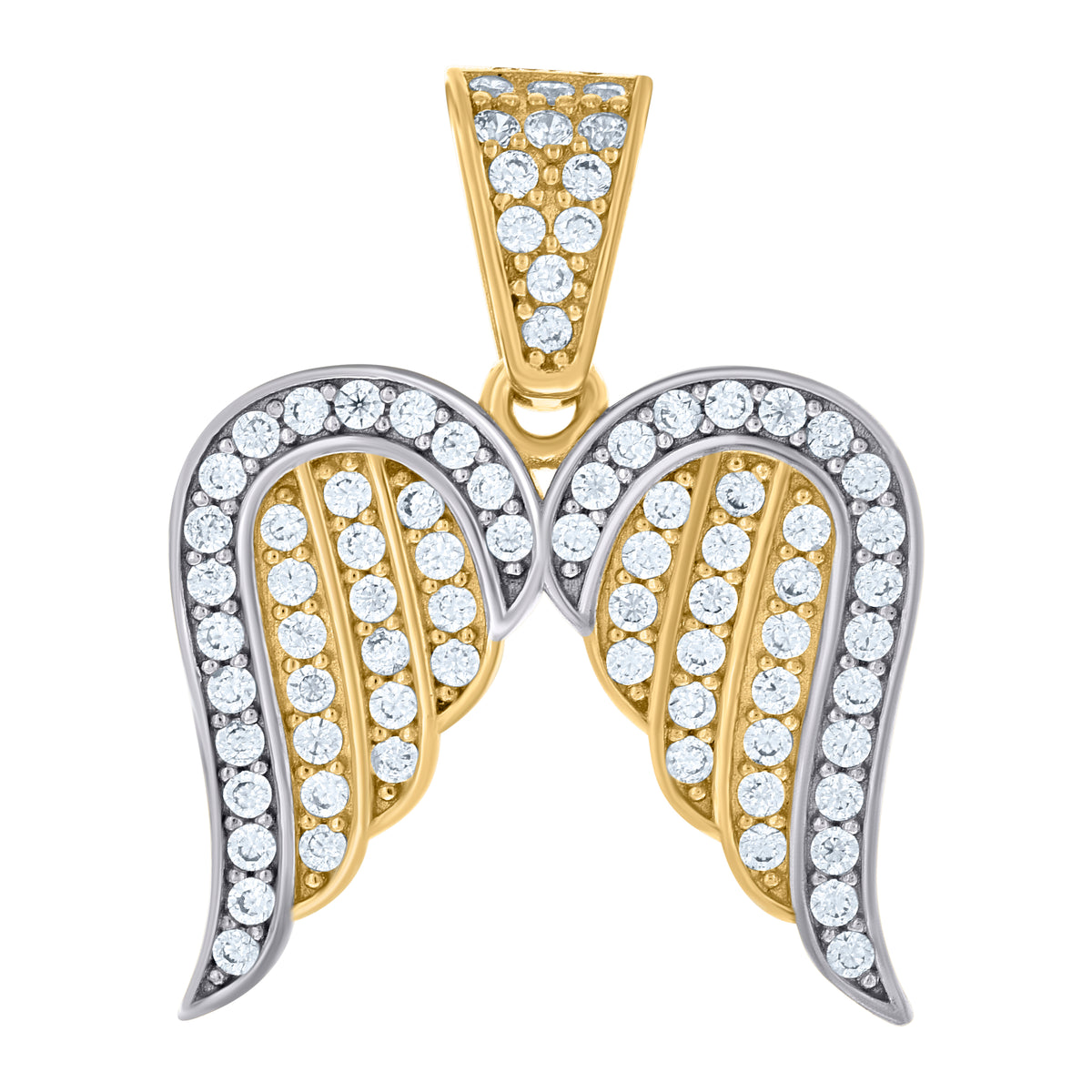 10K Two-tone Gold Unisex Cubic-Zirconia Angel Wings Charm Pendant