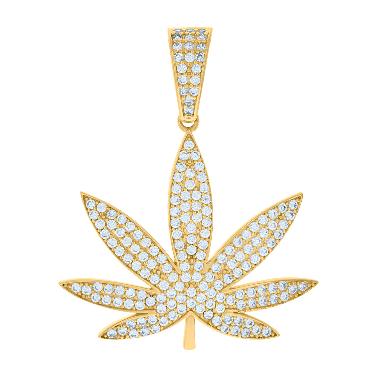 10K Yellow Gold Unisex Cubic-Zirconia Marijuana Leaf Fashion Charm Pendant