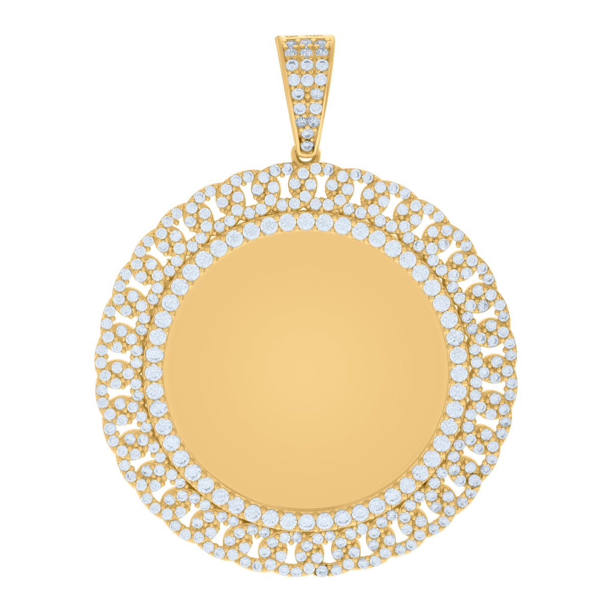 10K Yellow Gold Mens Cubic-Zirconia Cuban Photo Frame Charm Pendant