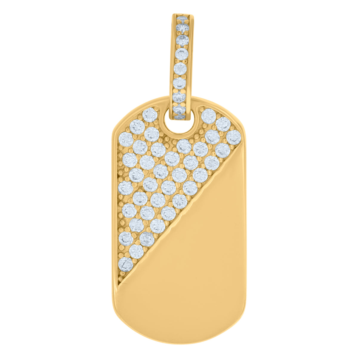 10K Yellow Gold Mens Cubic-Zirconia Dog Tag Fashion Charm Pendant