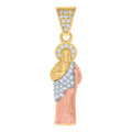 10K Tri-Color Gold Mens Cubic-Zirconia Saint Jude Religious Charm Pendant