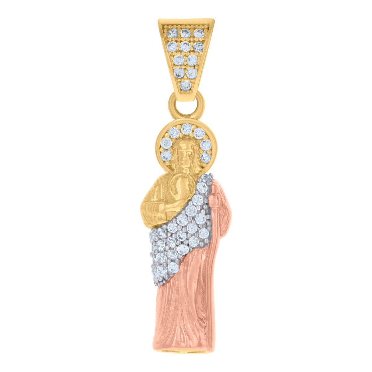 10K Tri-Color Gold Mens Cubic-Zirconia Saint Jude Religious Charm Pendant