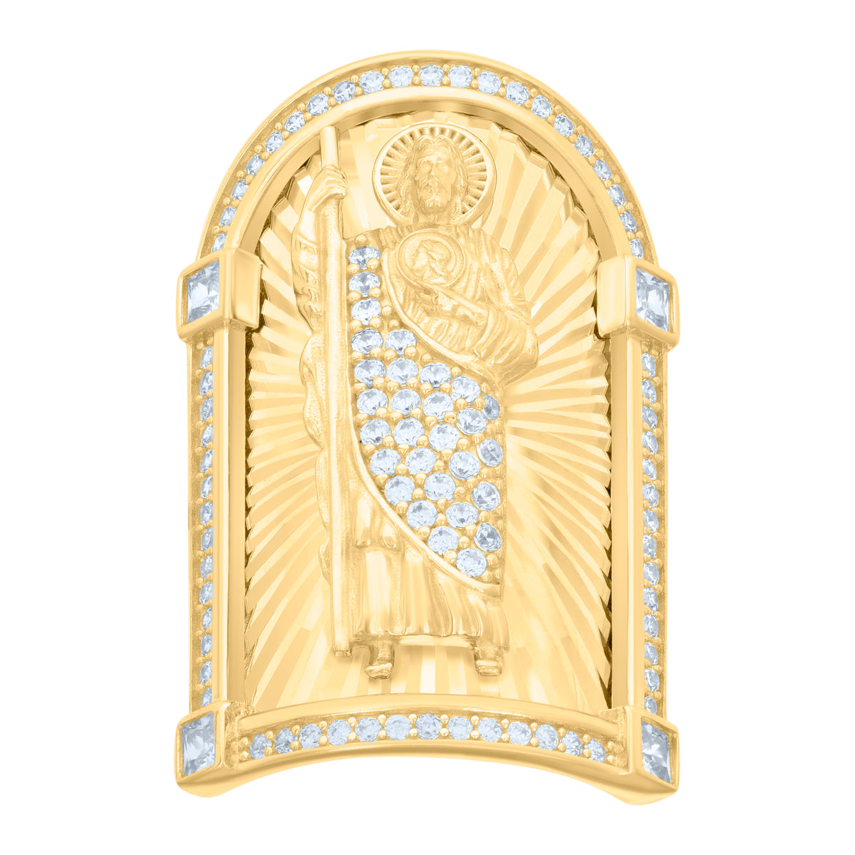 10K Yellow Gold Womens Princess Cut Round Cubic-Zirconia Saint Jude Religious Ring