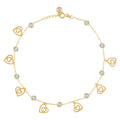 10K Yellow Gold Womens Cubic-Zirconia Hearts Charm Anklet Size 10 Inches
