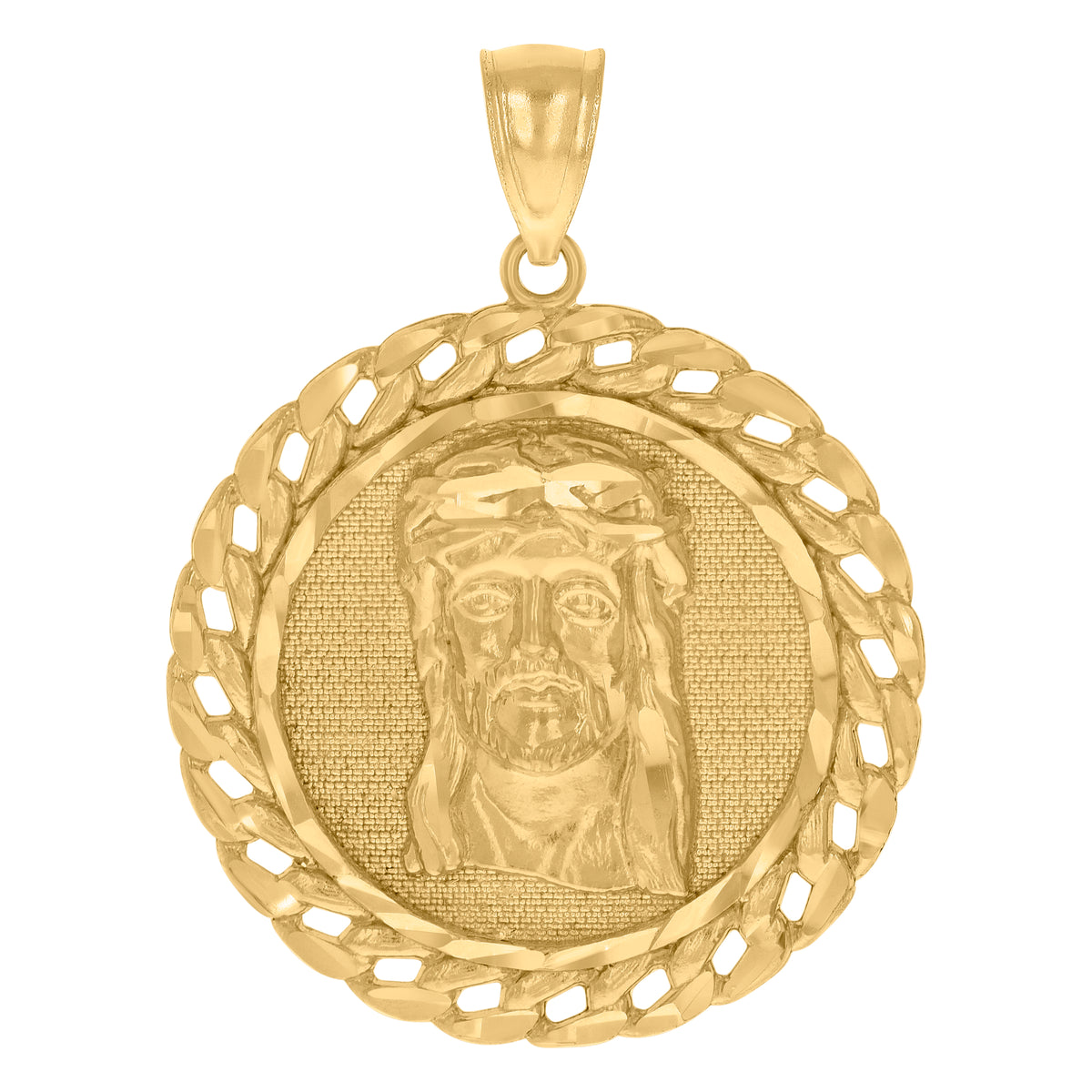 10K Yellow Gold Mens Cuban Jesus Religious Charm Pendant