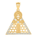 10K Yellow Gold Unisex Cubic-Zirconia Pyramid Egyptian Ankh Cross Religious Charm Pendant