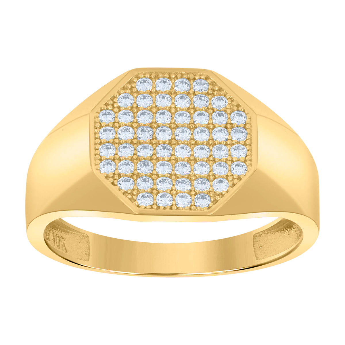 10K Yellow Gold Mens Cubic-Zirconia Octagon Head Fashion Ring