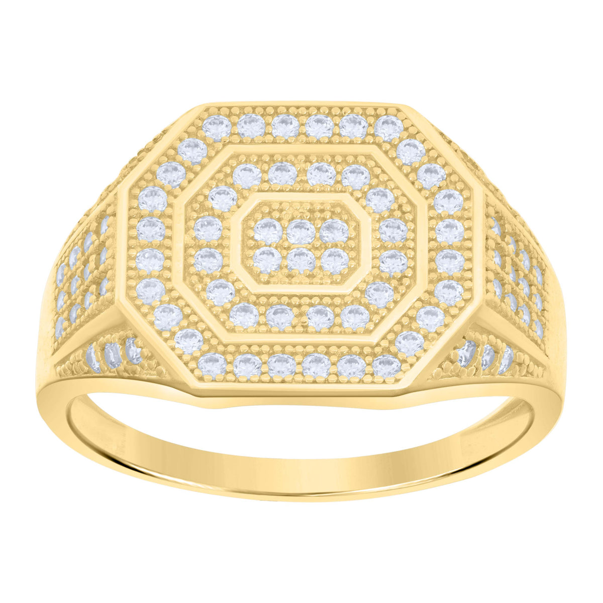 10K Yellow Gold Mens Cubic-Zirconia Octagon Head Fashion Ring