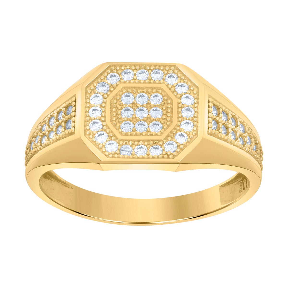 10K Yellow Gold Mens Cubic-Zirconia Octagon Head Fashion Ring