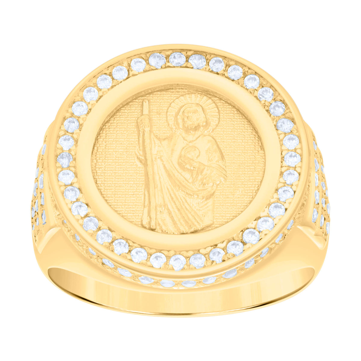 10K Yellow Gold Mens Cubic-Zirconia St. Jude Religious Ring