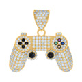 10K Yellow Gold Black-tone Mens Multi-color Cubic-Zirconia Gaming Console Fashion Charm Pendant