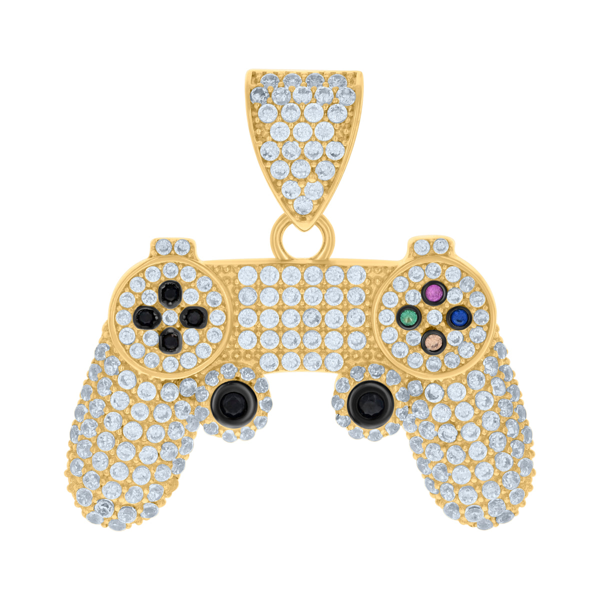 10K Yellow Gold Black-tone Mens Multi-color Cubic-Zirconia Gaming Console Fashion Charm Pendant