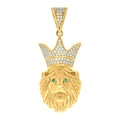 10K Yellow Gold Mens Green White Cubic-Zirconia Leo/Lion Head Animal Zodiac Sign/Wildlife Charm Pendant