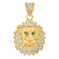 10K Yellow Gold Mens Green White Cubic-Zirconia Leo/Lion Head Animal Zodiac Sign/Wildlife Charm Pendant
